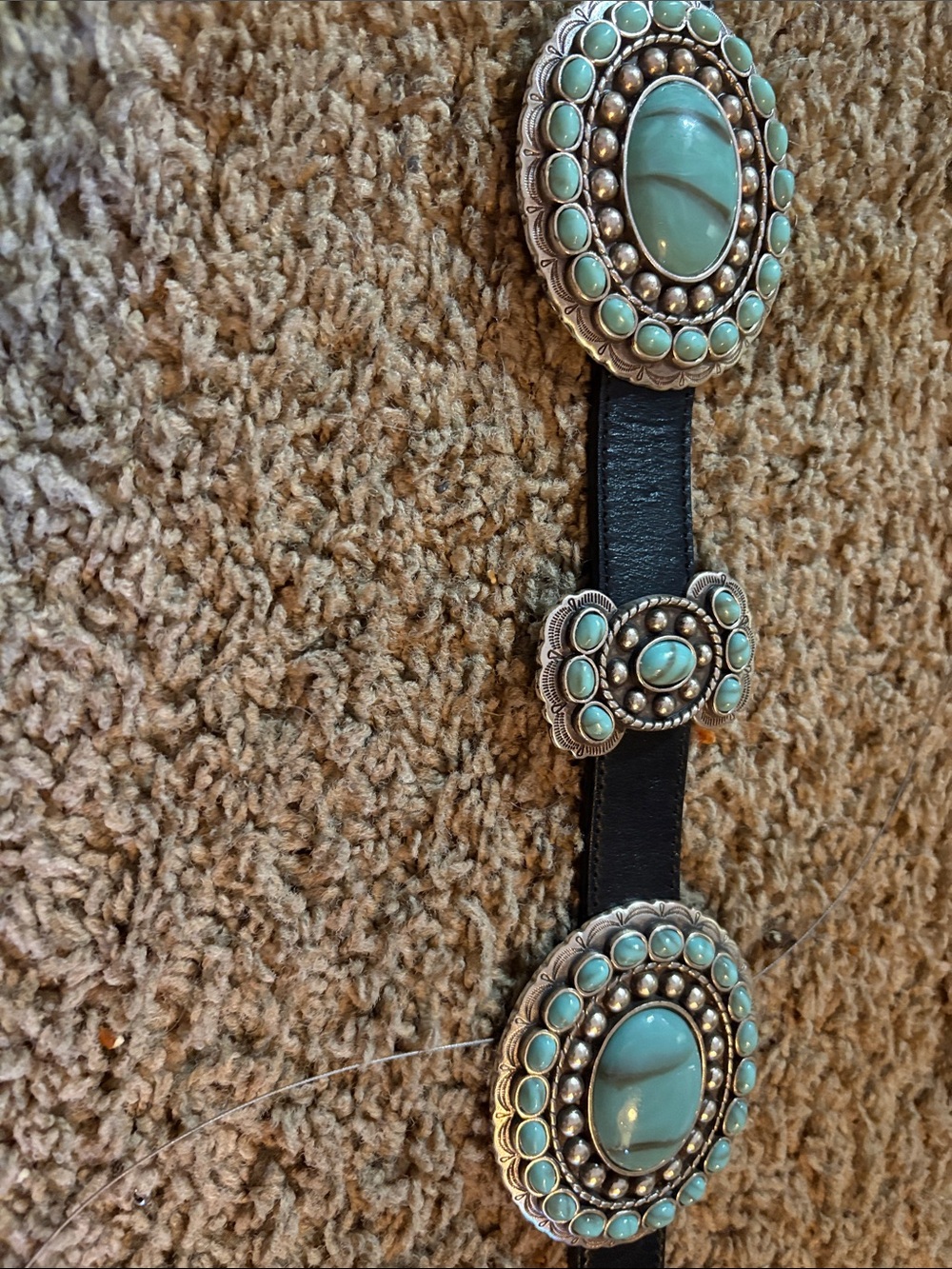 Turquoise Stone Western Belt with Silver-Tone Buckle - Picture 4 of 5